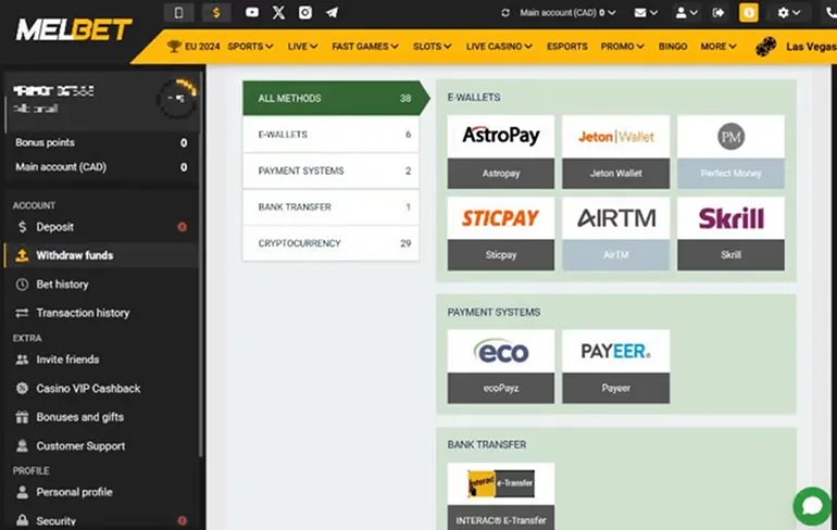 How to deposit money on Melbet
